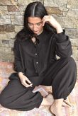 Annie Cushion Cotton Peter Pan Smock Blouse Chocolate